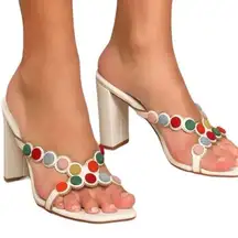 LuLu's Mahly White Multicolor covered buttons High Heel Sandals 7.5