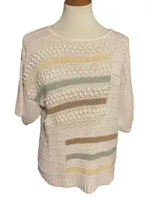 Vintage Shapely Knits Women Knitted Top Short Sleeve Blouse Multicolor Size Medi