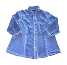Style & Co. Blue Button Down 3/4 Sleeve Top Women's Size Medium Corduroy