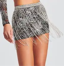 Retrofete Beatrix Fringe Embellished Silver Black Sequin Sparkly Mini Skirt