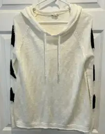Hem & Thread White Hooded Sweater with‎ Black Star Sleeves size Medium