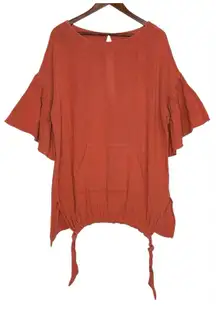 Free‎ People Gauze Mesh Tunic Dress Oversized Cinnamon Orange Top L Boho