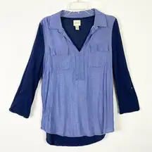 G.H. Bass & Co. Navy Blue & Chambray Long Sleeve Shirt Size M