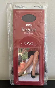 CVS Regular Pantyhose Medium Tall Taupe Cotton Panel Reinforced Toe
