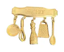 80s Le Chef Brooch With Cooking Theme Dangles