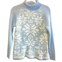 St. John's Bay Holiday Snowflake‎ Light Blue Cozy Turtleneck Sweater Large