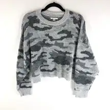 American Eagle Womens Camo Sweater Oversized Pullover Acrylic Round Neck Gray S