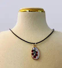 18k gold plated oval cute charm with wax cord choker 