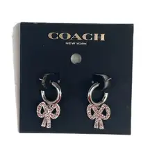 Coach Antique Huggie Bow Earrings, Silver Tone, Pink