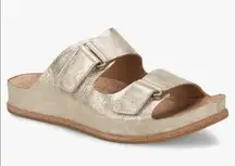 Kork-Ease Women’s Metallic Gold Torreya Slides Sandals Leather Double Buckle 7