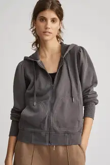 Anthropologie Daily Practice Puff Sleeve Abstract Zip Up Hoodie Charcoal XS