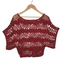 Handmade Womens S Crochet Sweater Dolman Short Sleeve Open Knit Boho Pullover Burgundy