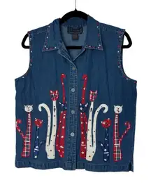 New Directions Blue Cat Pattern Vest size L