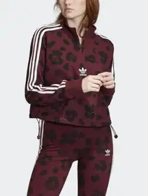 Adidas Originals Bellista Cropped sweatshirt cheetah all over print maroon black