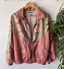 Vintage  Activewear Jacket Womens Small Pink Art Deco Sporty Boho