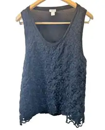 J. Crew | Large | Black Embroidered Flowers Sleeveless Tank Top Blouse