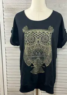 STYLE & CO 100% Cotton "Essential Sweatshirt" Tee Black w Beaded Owl-Large