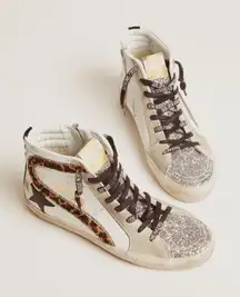 Golden Goose Slide High Top Glitter Toe Leather Quarter and Star Horsy Wave