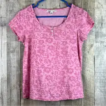 Carolyn Taylor Small Short Sleeve Scoop Neck Floral Pink Top