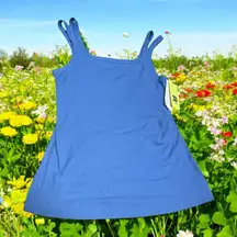 All in Motion Tank Top Womens Small Ribbed Hip Length Tight Fit Cobalt Blue