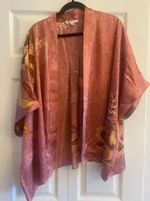 DR2 Daniel Rainn floral lightweight 3/4 sleeve Ruana front cardigan kimono L/XL‎