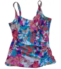 Miraclesuit x Talbots Light Control Swim Tankini Top Colorful Floral Size 14