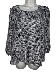 MAX STUDIO Women's Shirt Blouse Ruffled Sleeve Elastic Cuffs White‎ Black Print