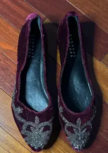 Barneys New York Velvet Embellished Flats Burgundy Ballet 36 Size 6 Preppy Glam