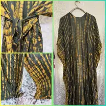 Yellow and olive green Tie-Dye Kimono duster robe like new one size