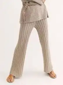 Free People Beach Tan Ribbed Knit Sweater Pants Size XS EUC