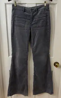 Free People Soft Grey Velour Velvet Flare Pants Sz 27 Wide Leg Bell Bottoms FLAW