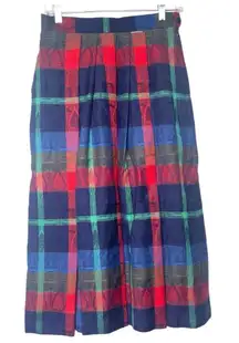 Geiger Austria Wool Pleated Skirt Womens 38 Colorful Plaid w/ Pockets & Lined