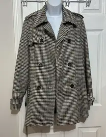 Lands End Trench Women’s Double Breasted Hounds Tooth wool Blended Jacket size M