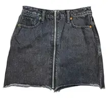 Abercrombie Fitch Denim Mini Skirt Black Front Zipper Y2K Frayed Hem A-Line Sz 2