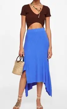 ZARA NWT  Ribbed MIDI Skirt Bright Blue Medium