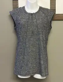 Athleta  Heather Gray Capped Sleeve 1/2 Zip Pullover Shirt with Pleating- Medoum