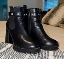 Black Ankle Boots with Studded Strap