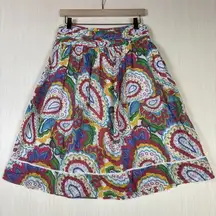 Studio West Women's Skirt Sz M Colorful Paisley Cotton Pleated Elastic Waist