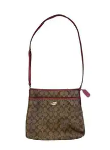 Coach Signature Logo All Over Pattern Crossbody Leather Beige Pink