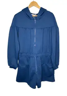 Cicy Bell Work Well Navy Blue Zipper Hooded Romper Shorts Jumpsuit Size XL NWT