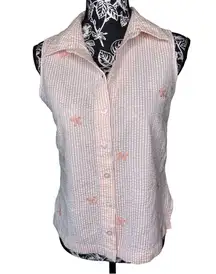 Vintage NorthCrest Butterfly Striped Collared Tank Top Button Up Size Small