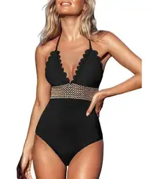 NWT: women's 1-piece halter tie back swimsuit