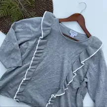 Carmen Marc Valvo Sweater Gray Grey White Ruffle Plus Size 2X