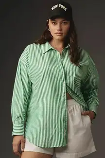 Anthropologie Maeve The Bennet Buttondown Shirt Striped Edition Sz XL Green