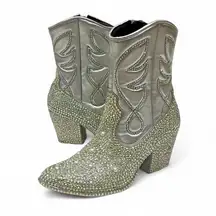 Upcycled Silver Embellished Cowboy Boots in Rhinestones & Pearls Wild Fable Sz 8