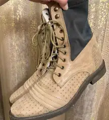 Free People Sounder Boots Tan Lace Up Boho Military Size 10/41 GUC