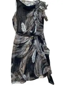 Diane Von Furstenberg Black/Beige feather silk dress Sz 0