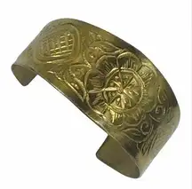 Engraved Flowers Cuff Bracelet, Brass