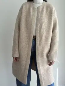 Vince Textured Soft Sculpted Car Coat Large Beige Longline Wool Alpaca Blend