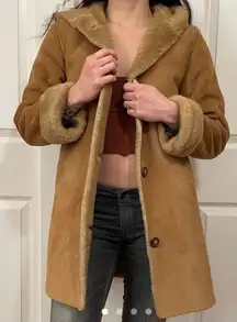 Vintage Y2K  Suede Hooded Winter Coat - Tan/Brown - Women’s XS / Girl’s XL